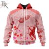 NHL Detroit Red Wings Custom Name x2 Date Valentine Zip Up Hoodie