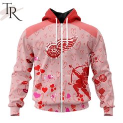 NHL Detroit Red Wings Custom Name x2 Date Valentine Zip Up Hoodie