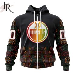 NHL Edmonton Oilers Custom Name Number Black History Month Zip Up Hoodie