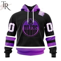 NHL Edmonton Oilers Custom Name Number Black Hockey Fights Cancer Pullover Hoodie