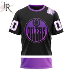 NHL Edmonton Oilers Custom Name Number Black Hockey Fights Cancer T-Shirt