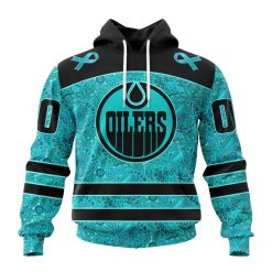NHL Edmonton Oilers Custom Name Number Fight Ovarian Cancer Pullover Hoodie