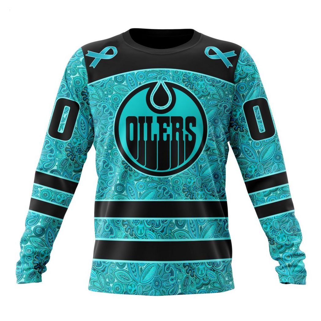NHL Edmonton Oilers Custom Name Number Fight Ovarian Cancer Sweatshirt