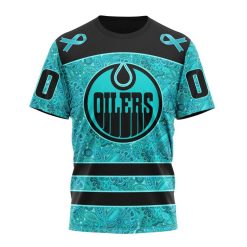 NHL Edmonton Oilers Custom Name Number Fight Ovarian Cancer T-Shirt