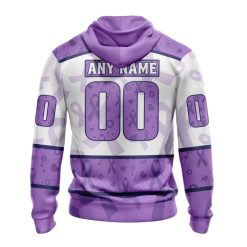 Alternative view of NHL Edmonton Oilers Custom Name Number Lavender Hockey Fights Cancer Zip Up Hoodie
