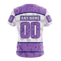 Alternative view of NHL Edmonton Oilers Custom Name Number Lavender Hockey Fights Cancer T-Shirt