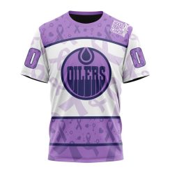 NHL Edmonton Oilers Custom Name Number Lavender Hockey Fights Cancer T-Shirt