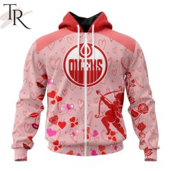 NHL Edmonton Oilers Custom Name x2 Date Valentine Zip Up Hoodie