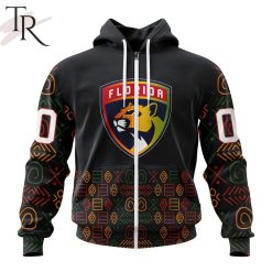 NHL Florida Panthers Custom Name Number Black History Month Zip Up Hoodie