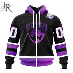 NHL Florida Panthers Custom Name Number Black Hockey Fights Cancer Zip Up Hoodie