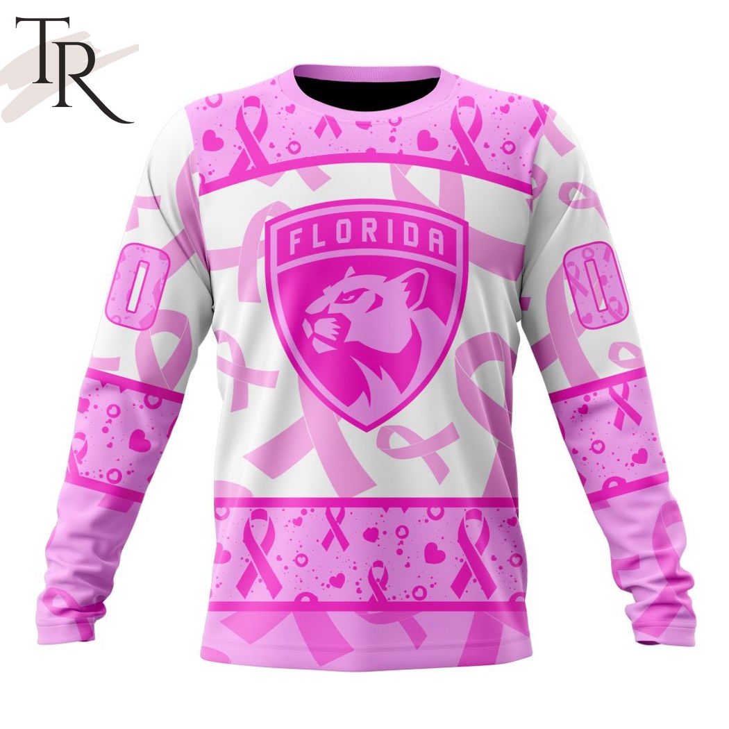NHL Florida Panthers Custom Name Number Breast Cancer Awareness Month Sweatshirt