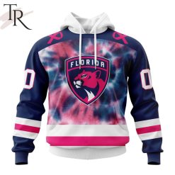 NHL Florida Panthers Custom Name Number Fight Breast Cancer Tie Dye Pullover Hoodie