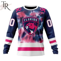 NHL Florida Panthers Custom Name Number Fight Breast Cancer Tie Dye Sweatshirt