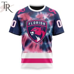 NHL Florida Panthers Custom Name Number Fight Breast Cancer Tie Dye T-Shirt
