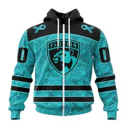 NHL Florida Panthers Custom Name Number Fight Ovarian Cancer Zip Up Hoodie