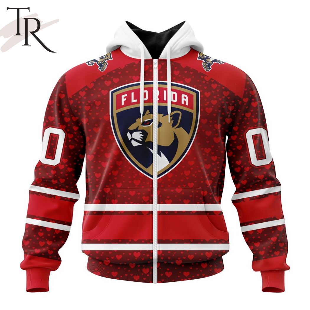 NHL Florida Panthers Custom Name Number Valentine Gift Zip Up Hoodie