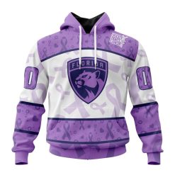 NHL Florida Panthers Custom Name Number Lavender Hockey Fights Cancer Pullover Hoodie