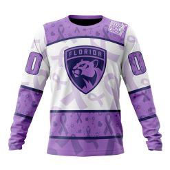 NHL Florida Panthers Custom Name Number Lavender Hockey Fights Cancer Sweatshirt