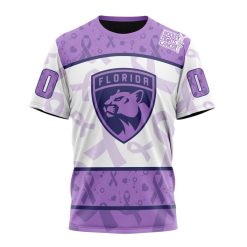 NHL Florida Panthers Custom Name Number Lavender Hockey Fights Cancer T-Shirt