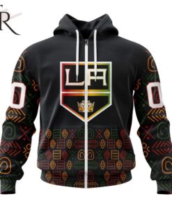 NHL Los Angeles Kings Custom Name Number Black History Month Zip Up Hoodie