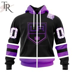 NHL Los Angeles Kings Custom Name Number Black Hockey Fights Cancer Zip Up Hoodie