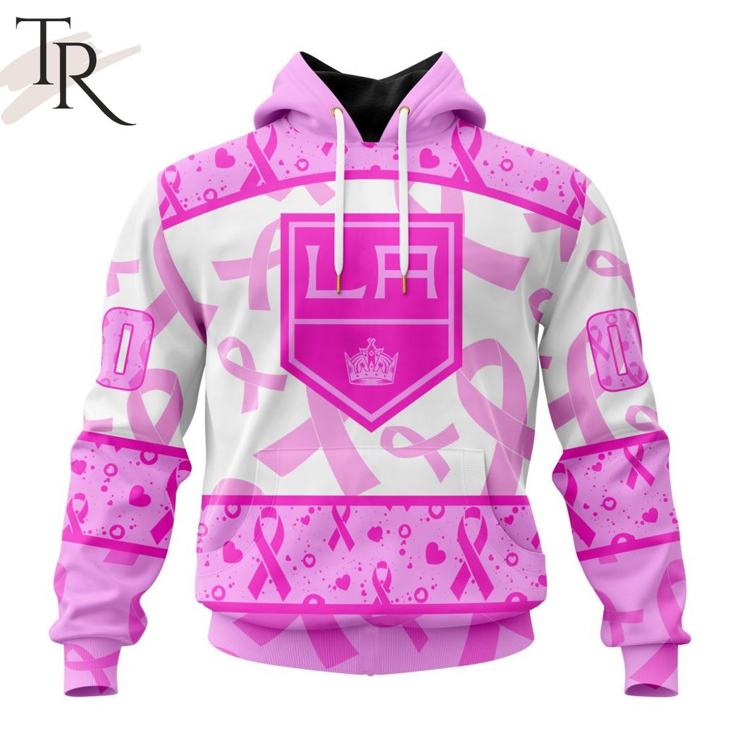 NHL Los Angeles Kings Custom Name Number Breast Cancer Awareness Month Pullover Hoodie