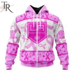 NHL Los Angeles Kings Custom Name Number Breast Cancer Awareness Month Zip Up Hoodie