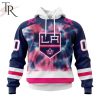NHL Los Angeles Kings Custom Name Number Fight Breast Cancer Tie Dye Pullover Hoodie