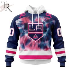 NHL Los Angeles Kings Custom Name Number Fight Breast Cancer Tie Dye Pullover Hoodie
