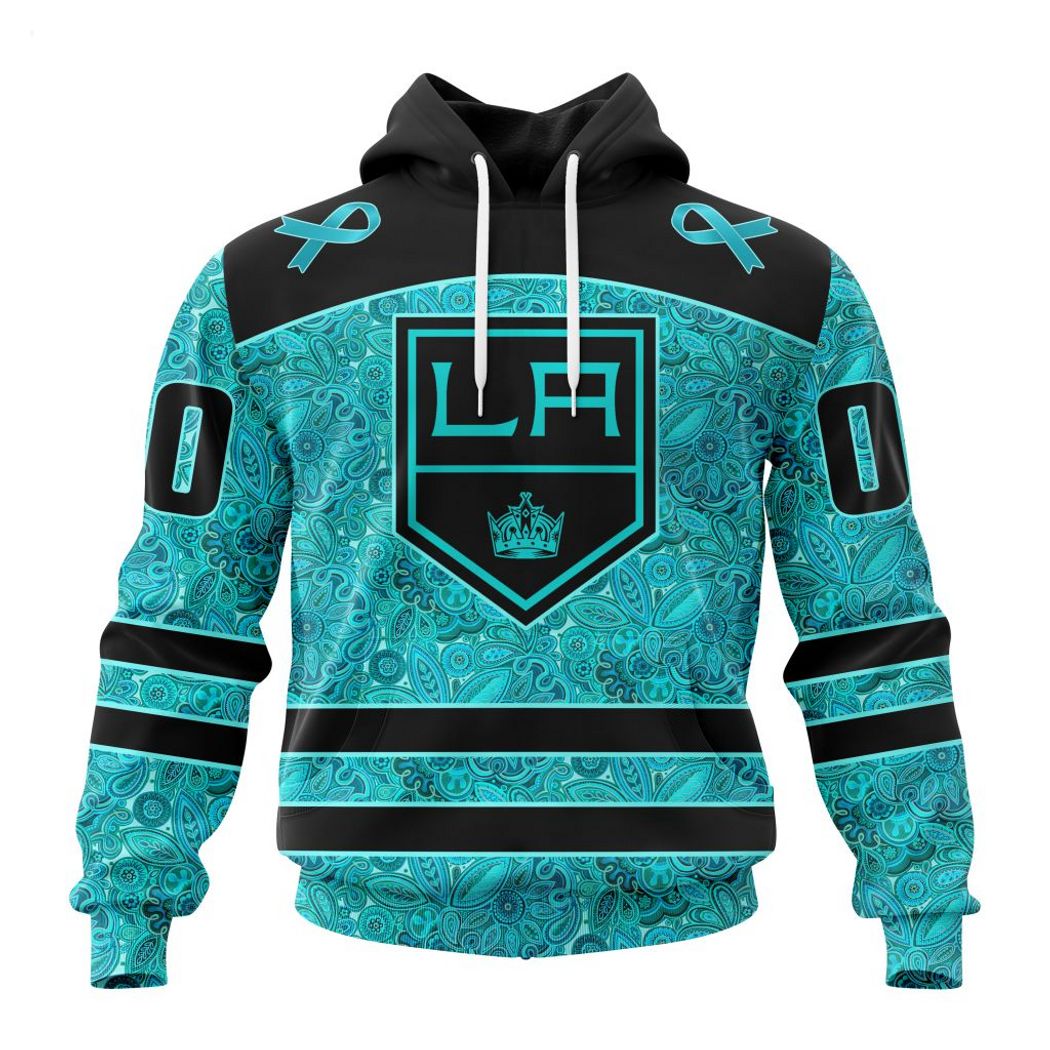 NHL Los Angeles Kings Custom Name Number Fight Ovarian Cancer Pullover Hoodie