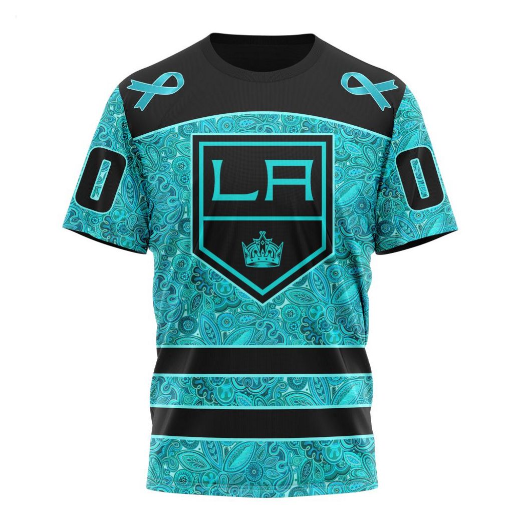 NHL Los Angeles Kings Custom Name Number Fight Ovarian Cancer T-Shirt