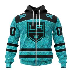 NHL Los Angeles Kings Custom Name Number Fight Ovarian Cancer Zip Up Hoodie