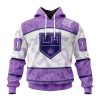 NHL Los Angeles Kings Custom Name Number Lavender Hockey Fights Cancer Pullover Hoodie