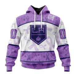 NHL Los Angeles Kings Custom Name Number Lavender Hockey Fights Cancer Pullover Hoodie