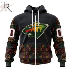 NHL Minnesota Wild Custom Name Number Black History Month Zip Up Hoodie