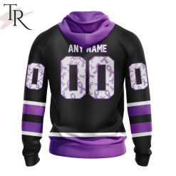 Alternative view of NHL Minnesota Wild Custom Name Number Black Hockey Fights Cancer Pullover Hoodie