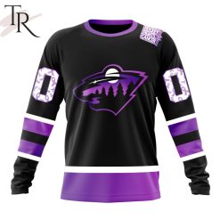 NHL Minnesota Wild Custom Name Number Black Hockey Fights Cancer Sweatshirt