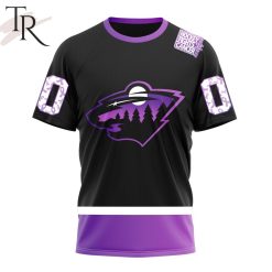 NHL Minnesota Wild Custom Name Number Black Hockey Fights Cancer T-Shirt