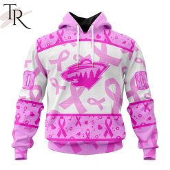 NHL Minnesota Wild Custom Name Number Breast Cancer Awareness Month Pullover Hoodie