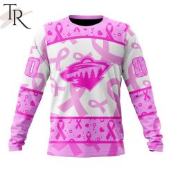 NHL Minnesota Wild Custom Name Number Breast Cancer Awareness Month Sweatshirt