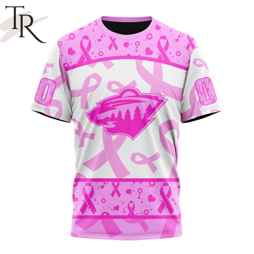 NHL Minnesota Wild Custom Name Number Breast Cancer Awareness Month T-Shirt
