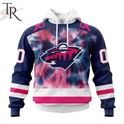 NHL Minnesota Wild Custom Name Number Fight Breast Cancer Tie Dye Pullover Hoodie