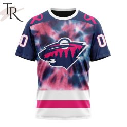 NHL Minnesota Wild Custom Name Number Fight Breast Cancer Tie Dye T-Shirt