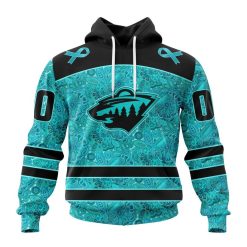 NHL Minnesota Wild Custom Name Number Fight Ovarian Cancer Pullover Hoodie