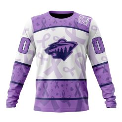 NHL Minnesota Wild Custom Name Number Lavender Hockey Fights Cancer Sweatshirt