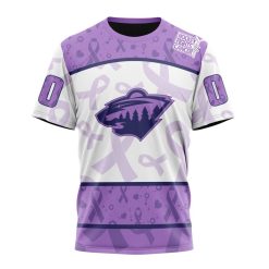 NHL Minnesota Wild Custom Name Number Lavender Hockey Fights Cancer T-Shirt