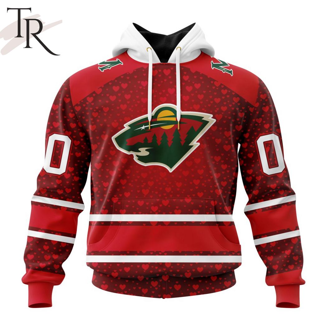 NHL Minnesota Wild Custom Name Number Valentine Gift Pullover Hoodie
