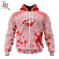 NHL Minnesota Wild Custom Name x2 Date Valentine Zip Up Hoodie