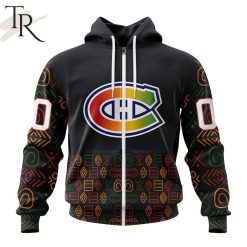 NHL Montreal Canadiens Custom Name Number Black History Month Zip Up Hoodie