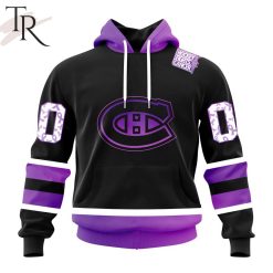 NHL Montreal Canadiens Custom Name Number Black Hockey Fights Cancer Pullover Hoodie